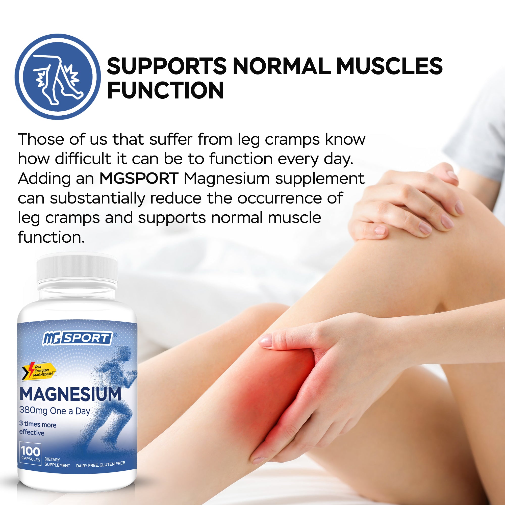 High Absorption Magnesium Supplement (100 Count) and Gel for Leg Cramps and Sore Muscles